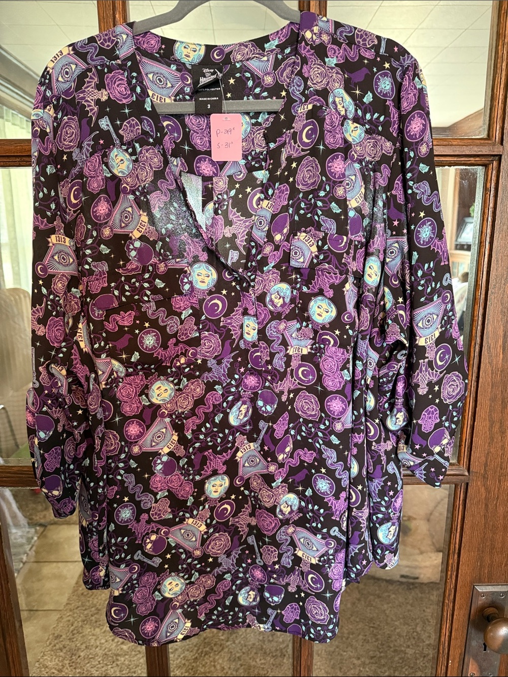 Disney Black & Purple Celestial Floral V-Neck Tunic